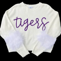 Cheap Queen Of Sparkles Purple"Tigers" Feather Sleeve Sweater