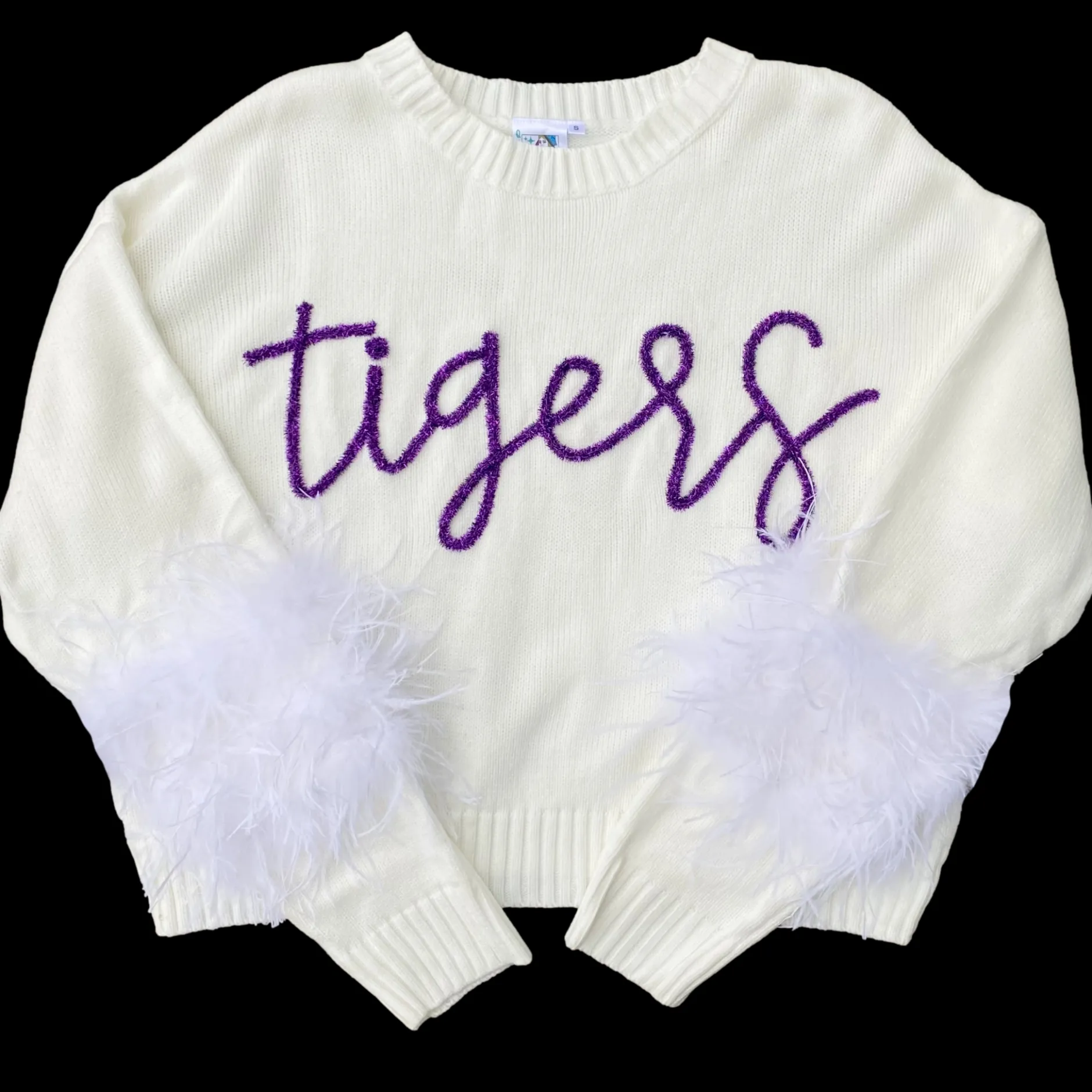 Cheap Queen Of Sparkles Purple"Tigers" Feather Sleeve Sweater