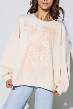 Cheap Queen Of Sparkles Qos Logo Card Sweatshirt Beige