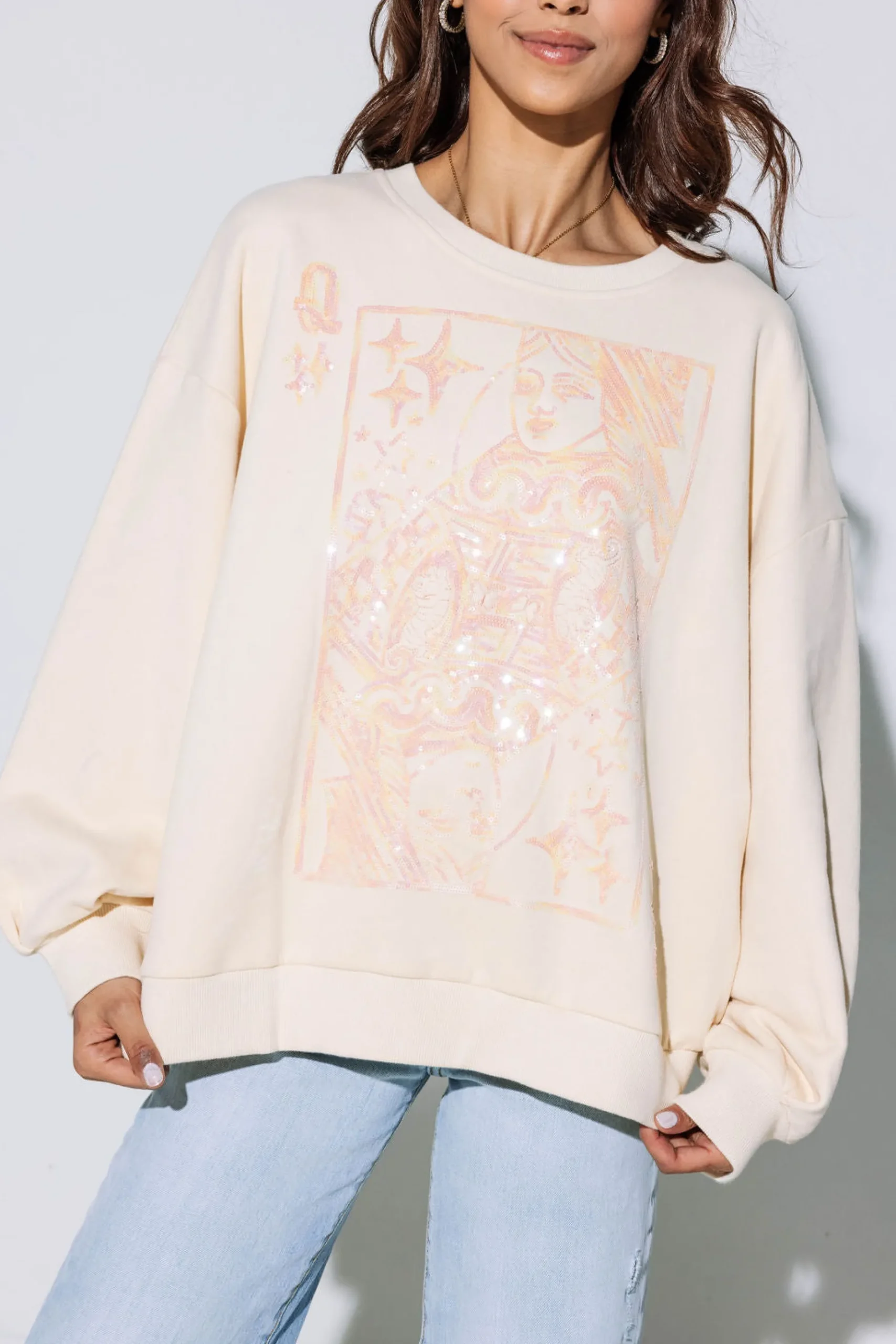 Cheap Queen Of Sparkles Qos Logo Card Sweatshirt Beige