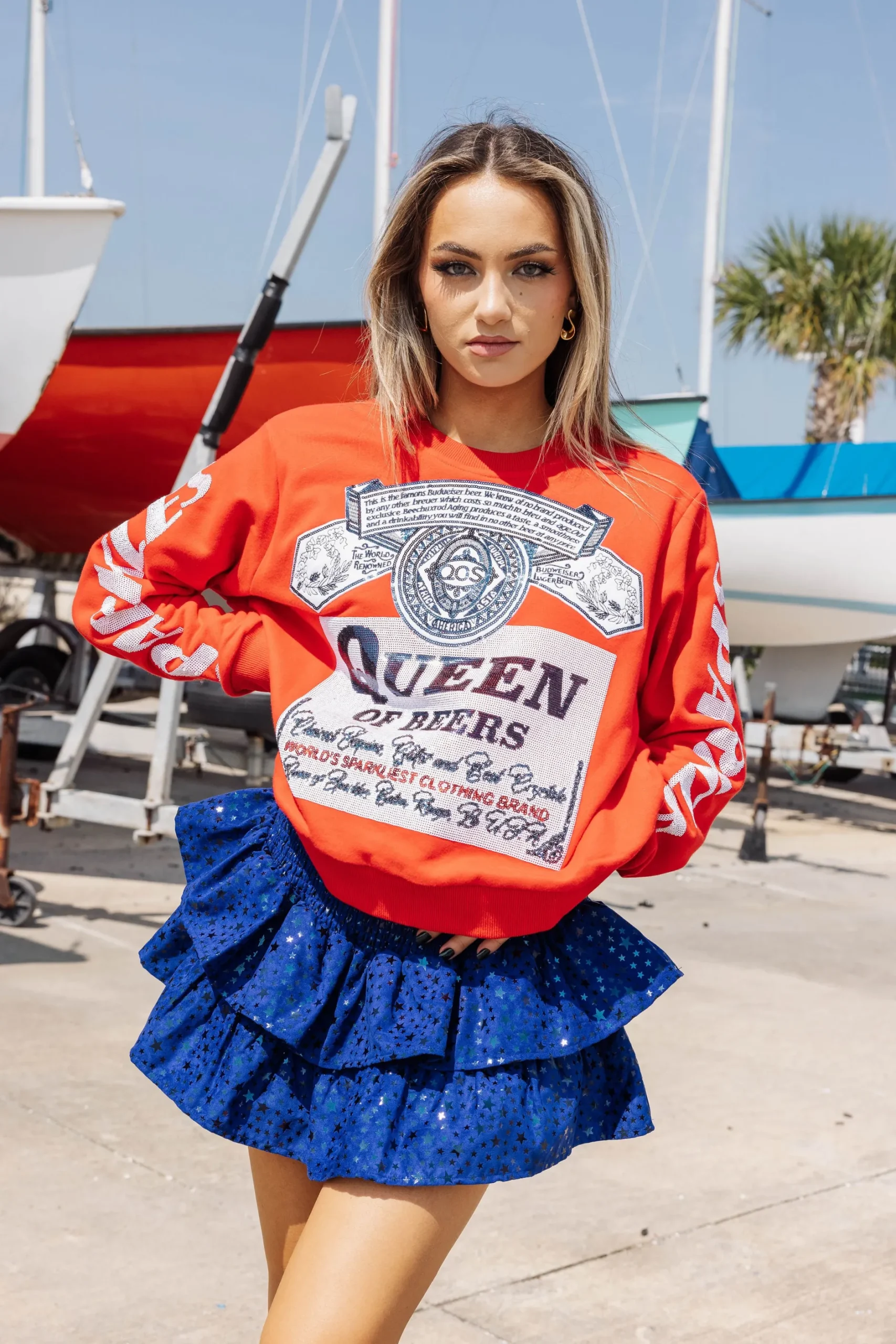 Online Queen Of Sparkles Queen Of Beers Sweatshirt Red