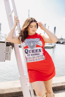 Hot Queen Of Sparkles Queen Of Beers Tank Tee Dress Red