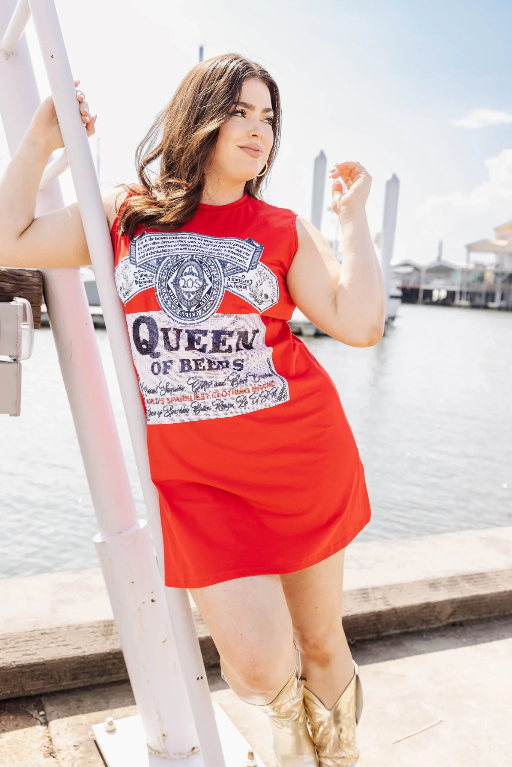 Hot Queen Of Sparkles Queen Of Beers Tank Tee Dress Red