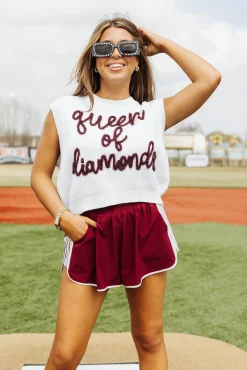 Fashion Queen Of Sparkles Queen Of Diamonds Sweater Vest Maroon