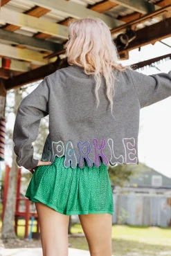 Outlet Queen Of Sparkles Cutout Bottom Sweatshirt Grey