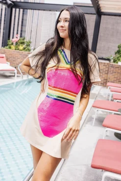 Sale Queen Of Sparkles Rainbow 1 Piece Coverup Pink
