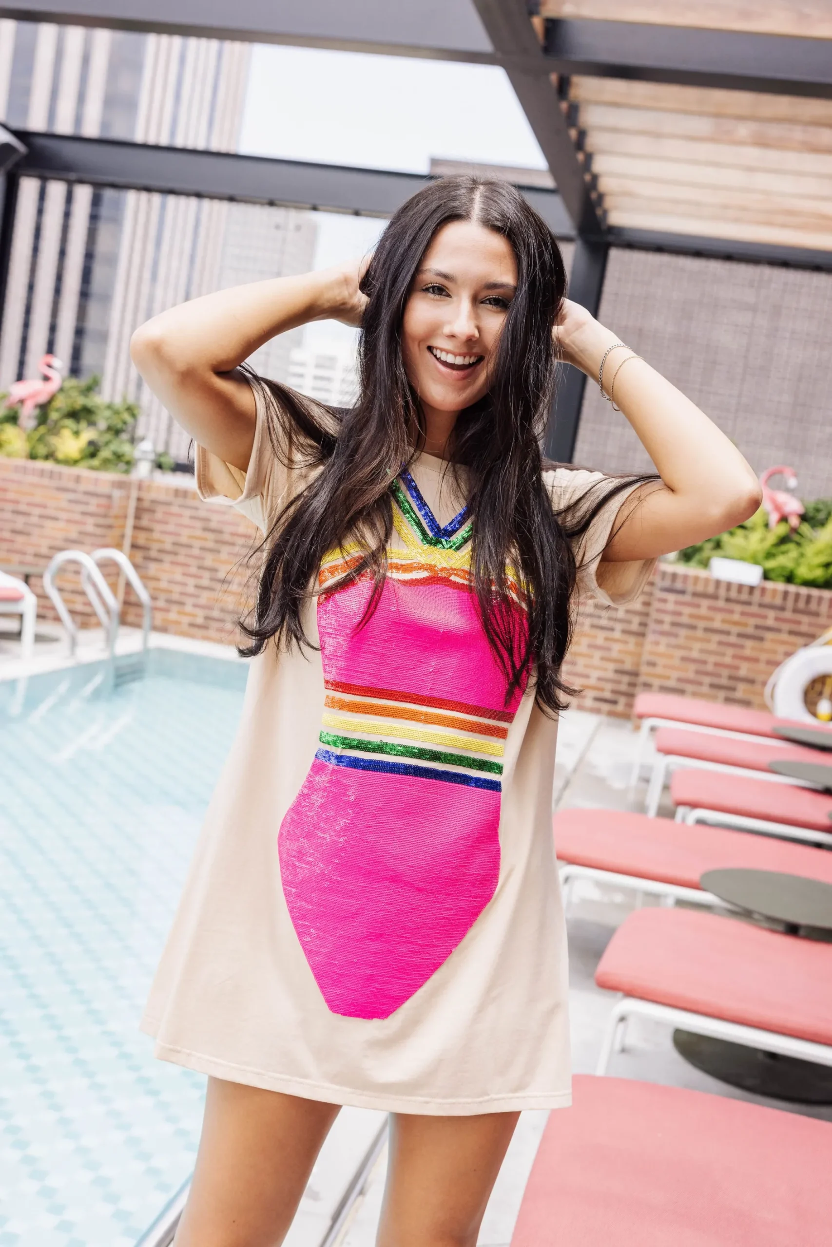 Sale Queen Of Sparkles Rainbow 1 Piece Coverup Pink