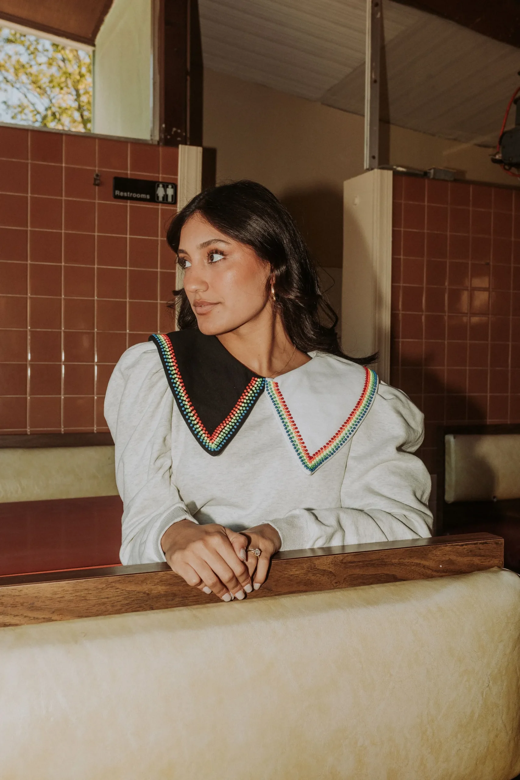 Store Queen Of Sparkles Rainbow Bead Collar Sweatshirt