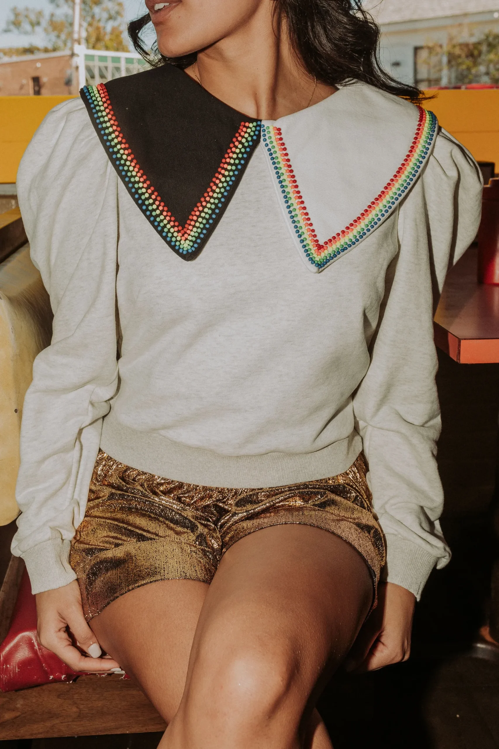 Store Queen Of Sparkles Rainbow Bead Collar Sweatshirt