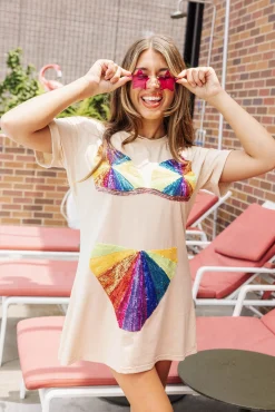Best Queen Of Sparkles Rainbow Burst Bikini Coverup Tan