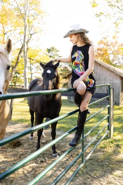 Best Sale Queen Of Sparkles Rainbow Horse Tank Dress Black