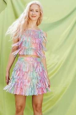 Discount Queen Of Sparkles Rainbow Leather Fringe Belt Skirt