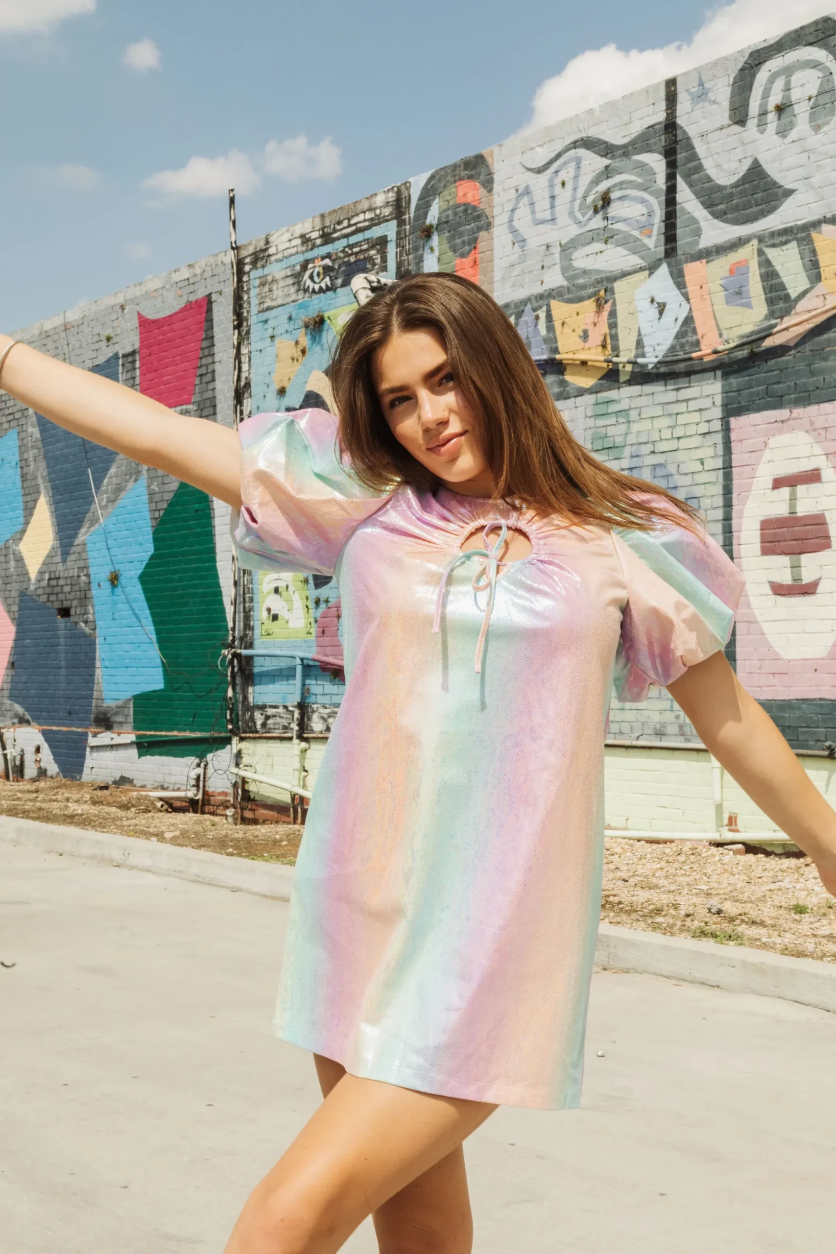 Store Queen Of Sparkles Rainbow Leather Key Hole Dress