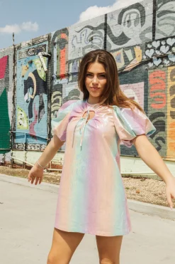 Store Queen Of Sparkles Rainbow Leather Key Hole Dress