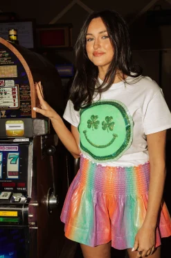 Shop Queen Of Sparkles Rainbow Leather Smocked Shorts
