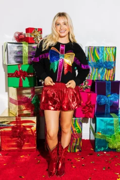 Store Queen Of Sparkles Rainbow Metallic Bow Sweatshirt Black