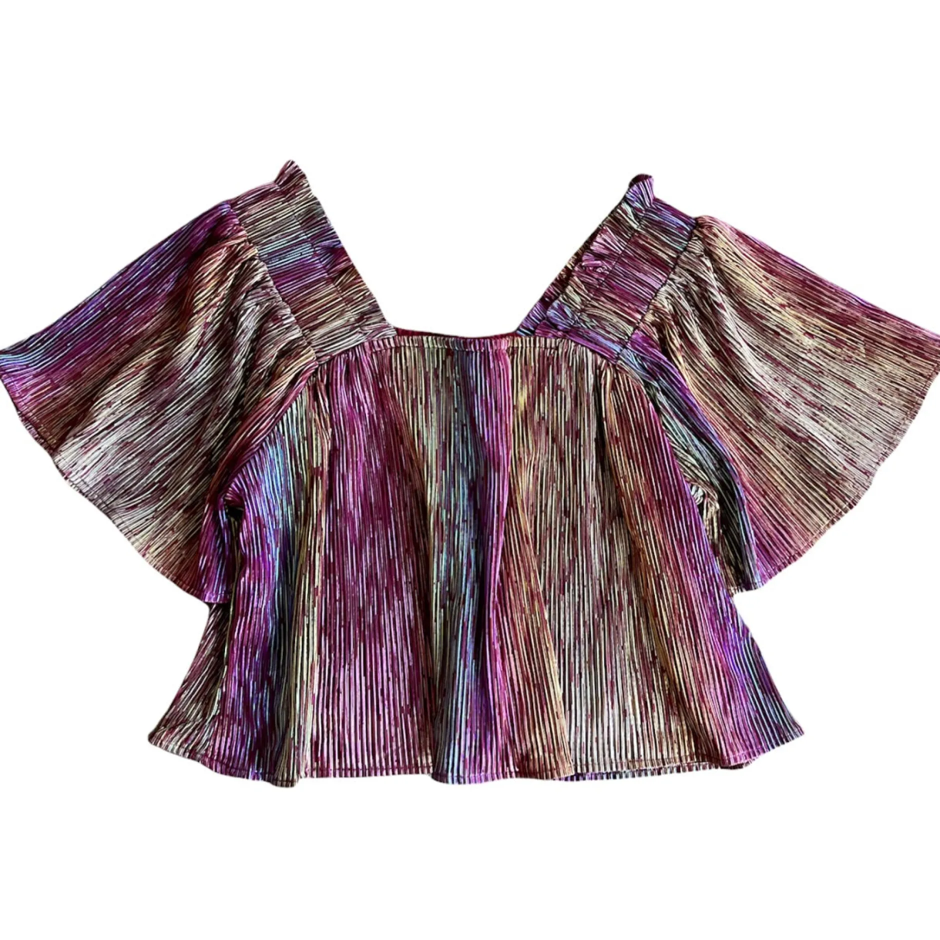 Hot Queen Of Sparkles Rainbow Pleat Flutter Top Maroon