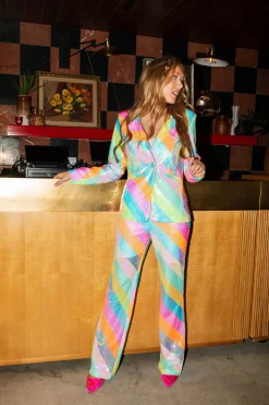 Discount Queen Of Sparkles Rainbow Sequin Stripe Diagonal Pant