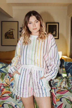 Best Sale Queen Of Sparkles Rainbow Sequin Stripe Sweatshirt White/Rainbow