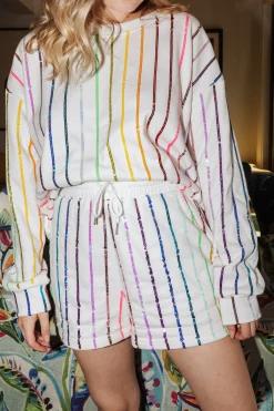Best Sale Queen Of Sparkles Rainbow Sequin Stripe Sweatshirt White/Rainbow