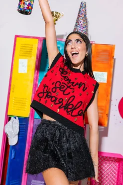 Flash Sale Queen Of Sparkles Red & Black Down Set Sparkle Sweater Vest