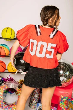 Cheap Queen Of Sparkles Red & Black Qos Jersey Peplum Top
