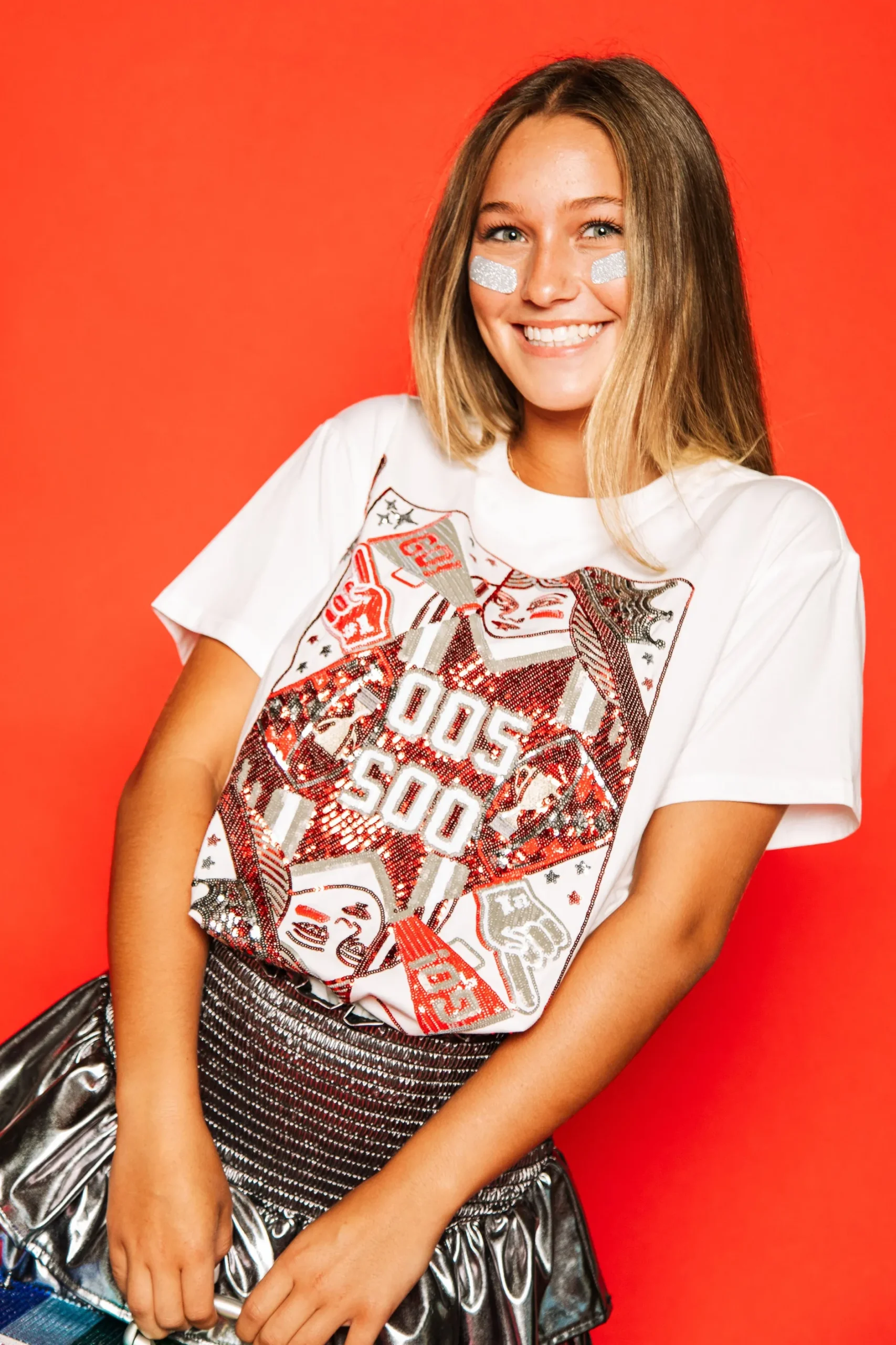 Best Sale Queen Of Sparkles Red & Silver Card Tee