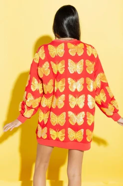 Outlet Queen Of Sparkles Red & Yellow Butterfly Sweatshirt Dress