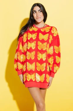 Outlet Queen Of Sparkles Red & Yellow Butterfly Sweatshirt Dress