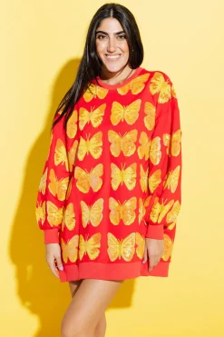 Outlet Queen Of Sparkles Red & Yellow Butterfly Sweatshirt Dress