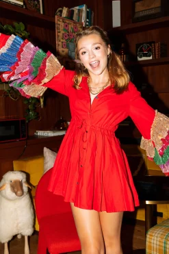 Hot Queen Of Sparkles Red Cotton Tulle Sleeve Dress