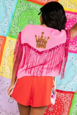 Outlet Queen Of Sparkles Red Fringe Side Boots Short