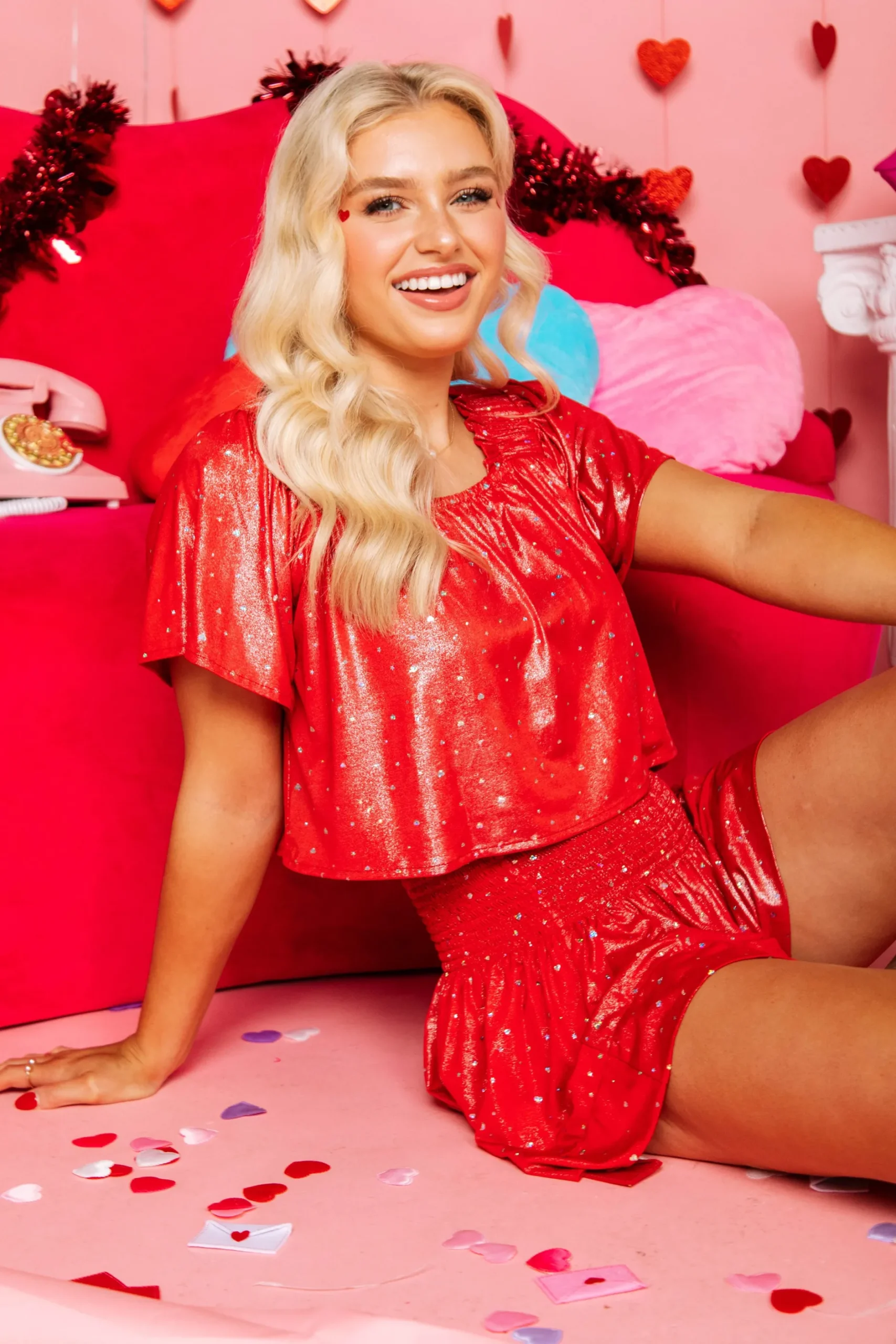 Hot Queen Of Sparkles Red Glitter Hearts Swing Shorts