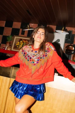 Online Queen Of Sparkles Red Jewel Sweatshirt