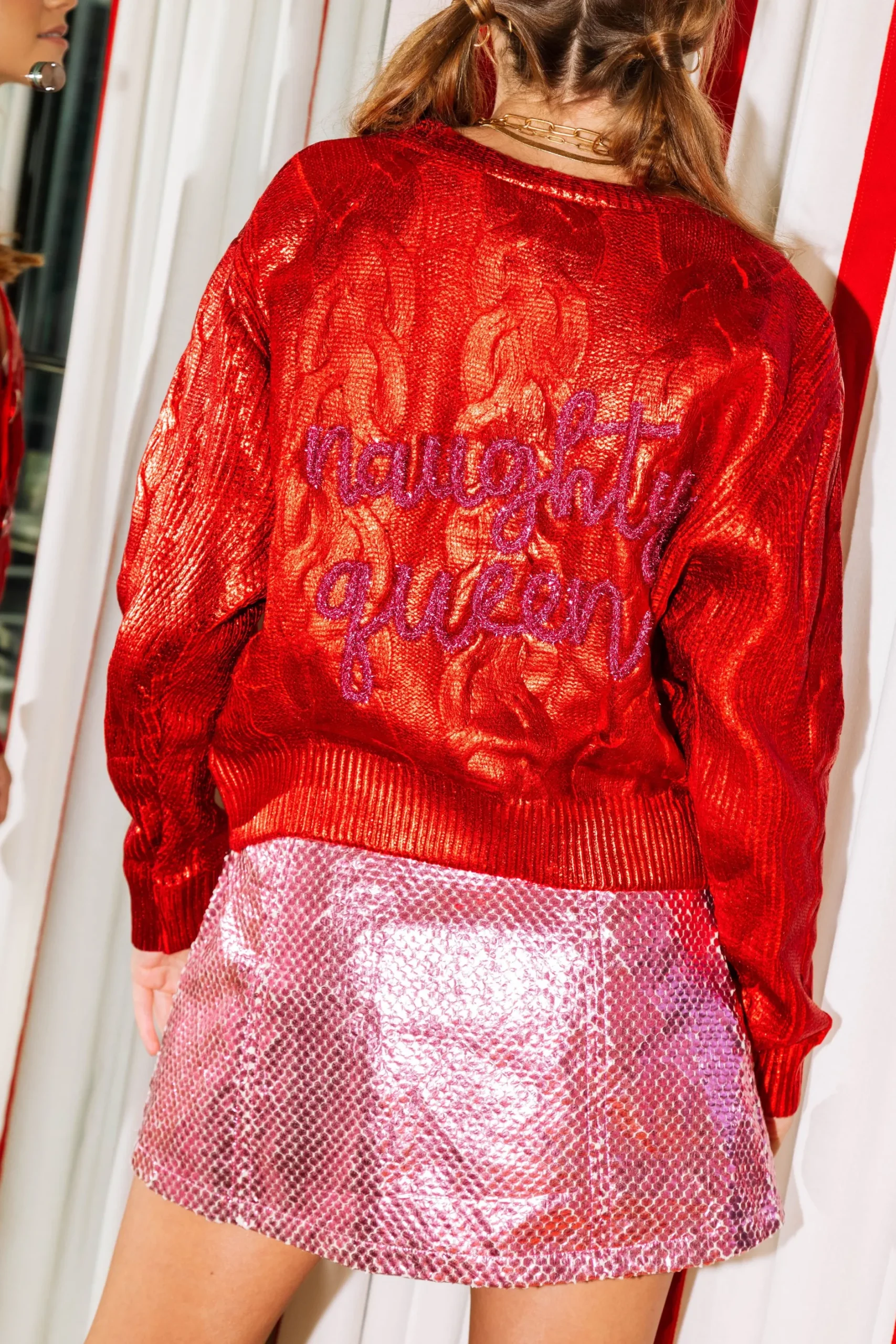 Best Queen Of Sparkles Red Metallic Naughty Queen Cardigan