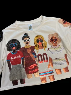 Sale Queen Of Sparkles Red, Powder Blue & Navy Cheers Girls Tee White