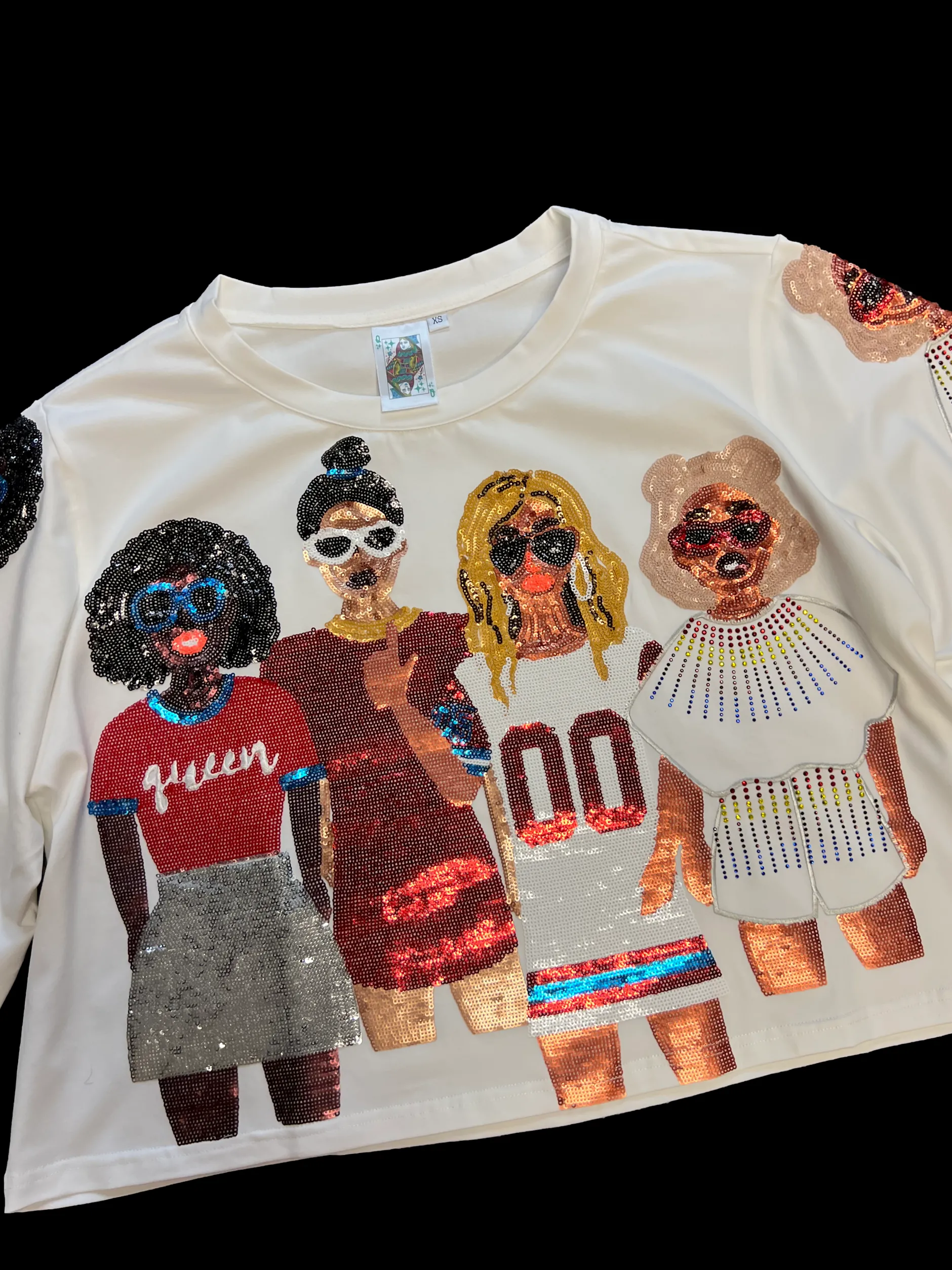 Sale Queen Of Sparkles Red, Powder Blue & Navy Cheers Girls Tee White