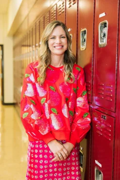 Flash Sale Queen Of Sparkles Red Sequin Apple Sweatshirt