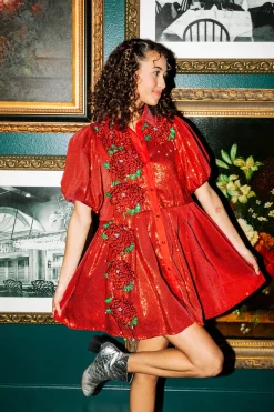 New Queen Of Sparkles Red Sequin Flower Dress