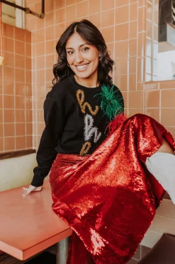Hot Queen Of Sparkles Red Sequin Midi Skirt