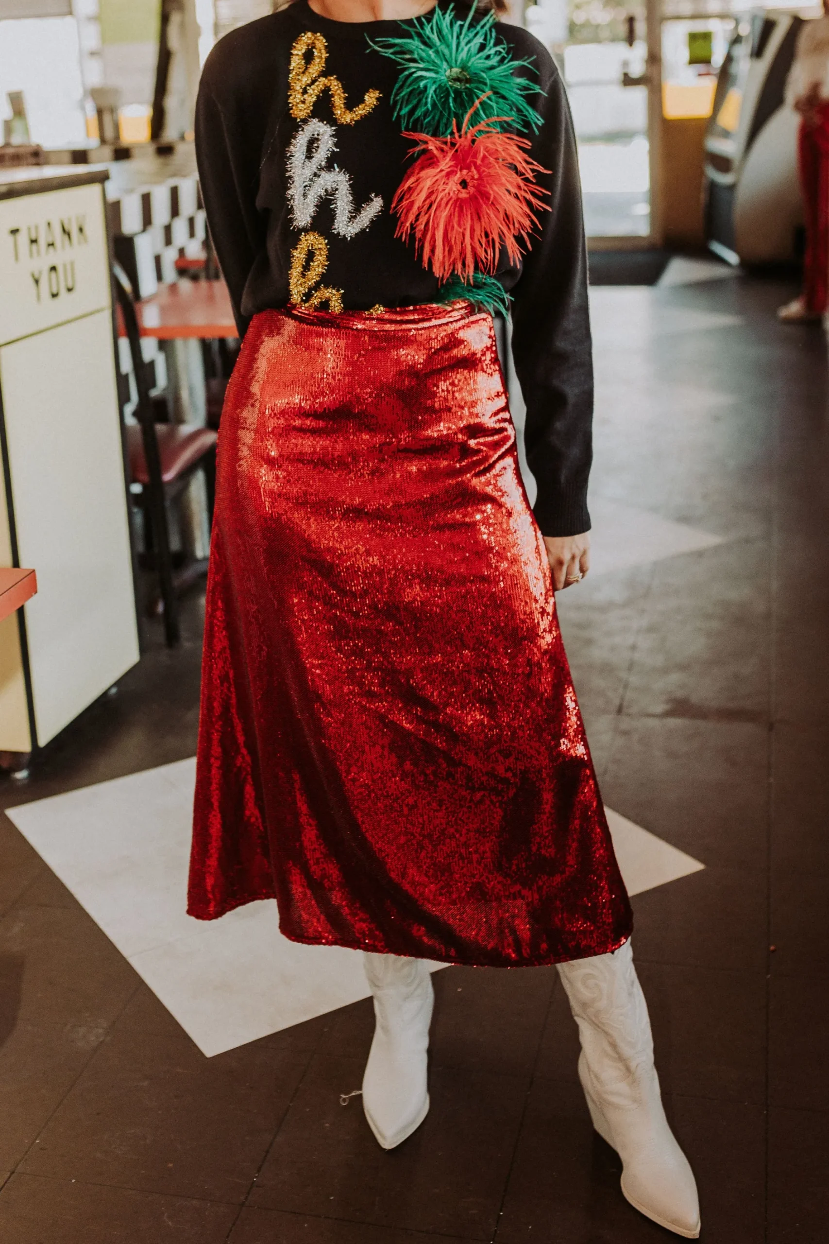 Hot Queen Of Sparkles Red Sequin Midi Skirt
