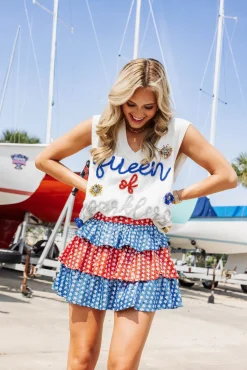 Cheap Queen Of Sparkles Red, White & Blue Sequin Star Skort