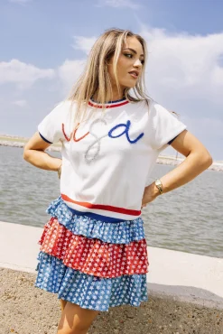 Cheap Queen Of Sparkles Red, White & Blue Sequin Star Skort