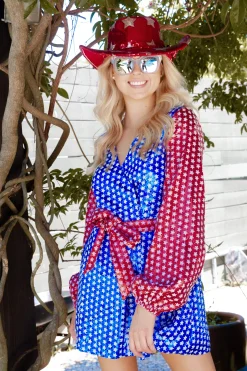 Discount Queen Of Sparkles Red, White & Blue Star Dress