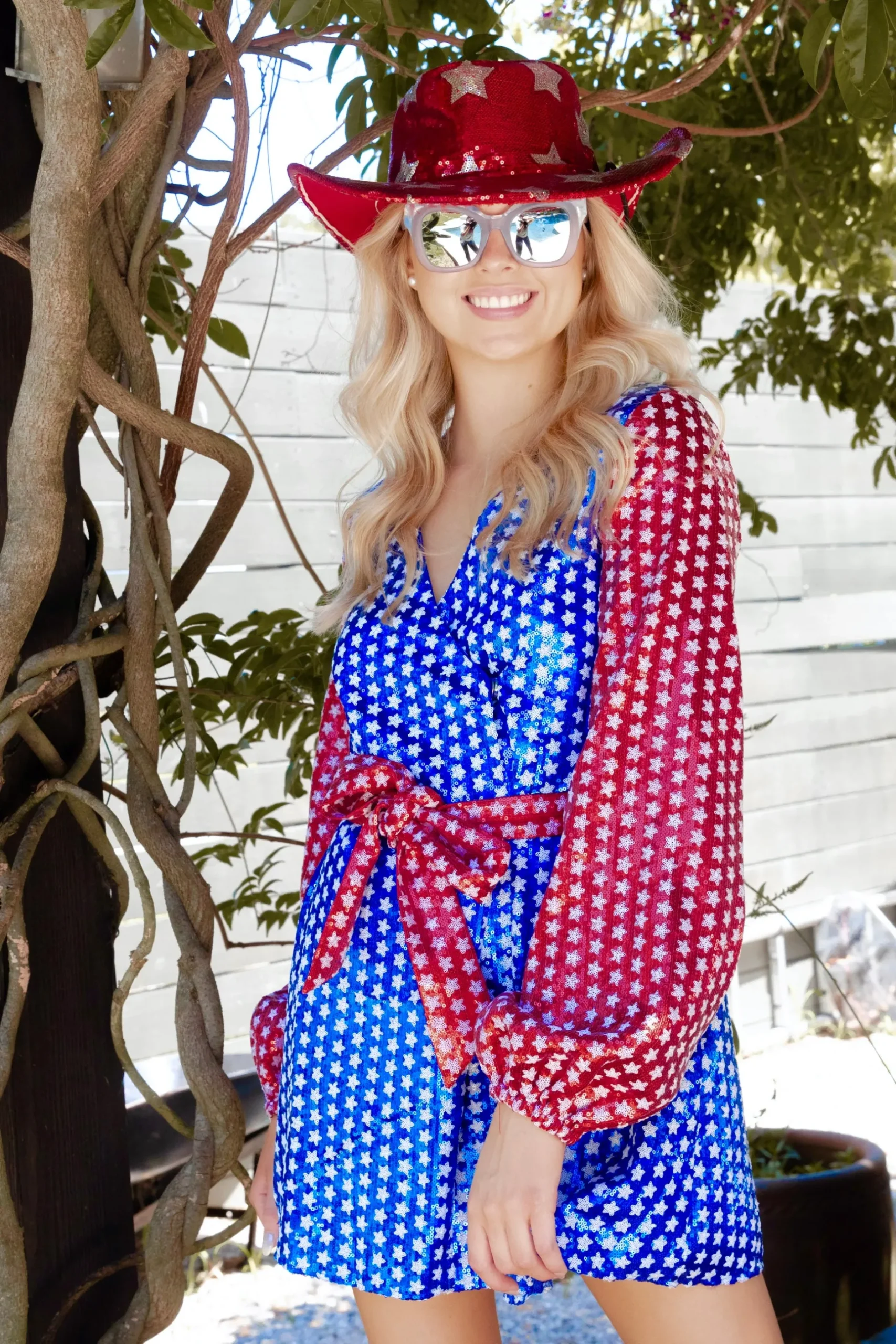 Discount Queen Of Sparkles Red, White & Blue Star Dress