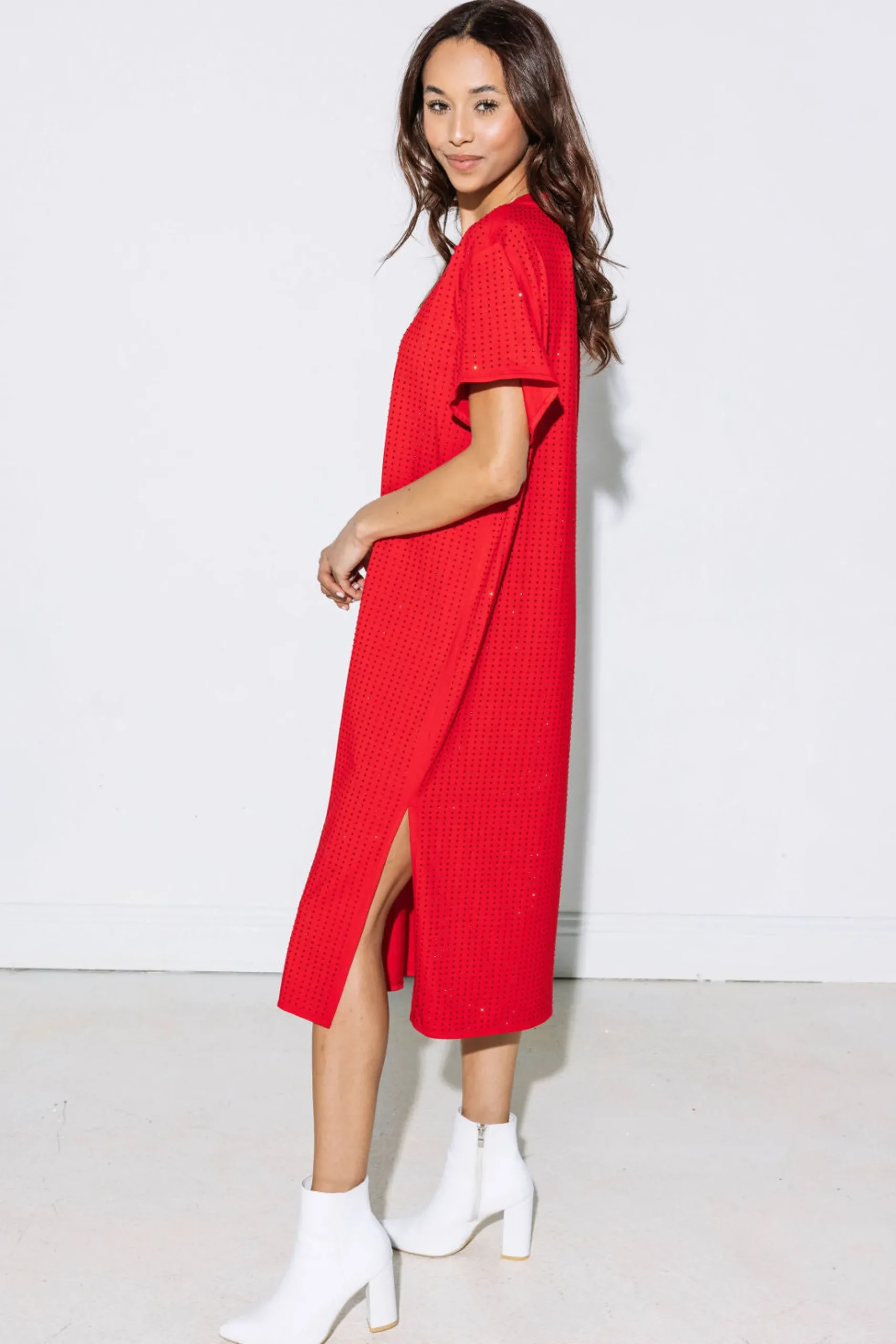Discount Queen Of Sparkles Rhinestone Active Midi Dress Red