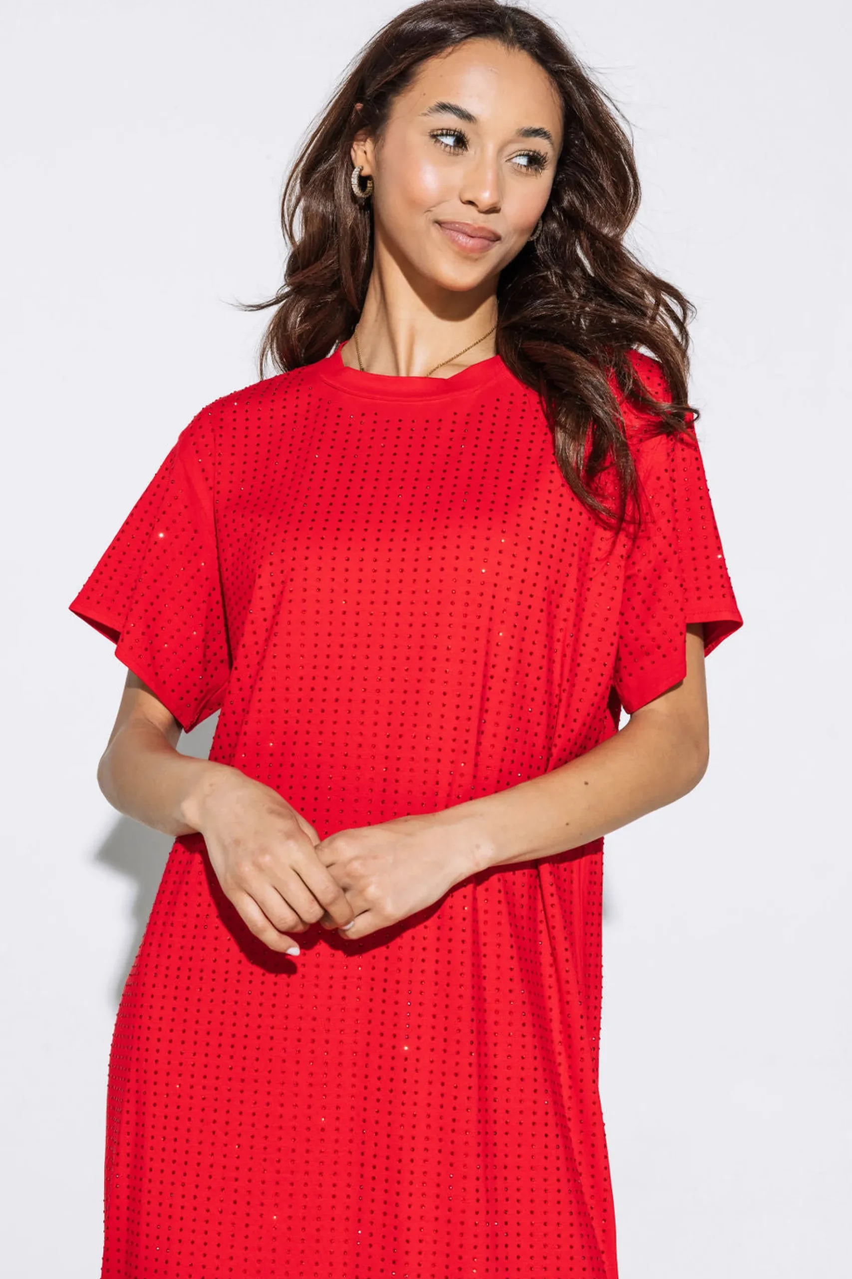 Discount Queen Of Sparkles Rhinestone Active Midi Dress Red