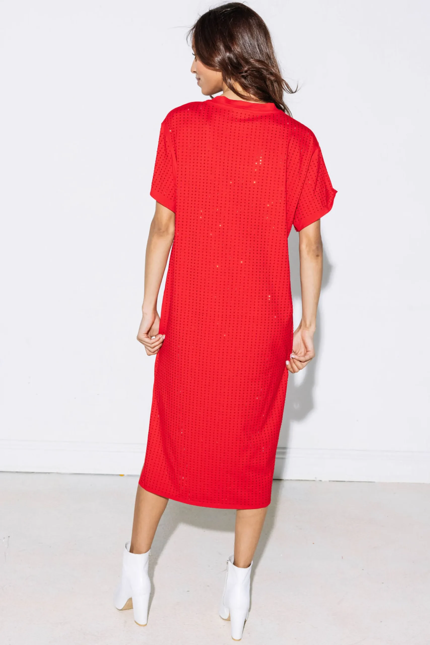 Discount Queen Of Sparkles Rhinestone Active Midi Dress Red