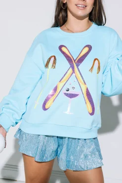 Shop Queen Of Sparkles Rhinestone Crossing Ski & Cocktail Sweatshirt Aqua