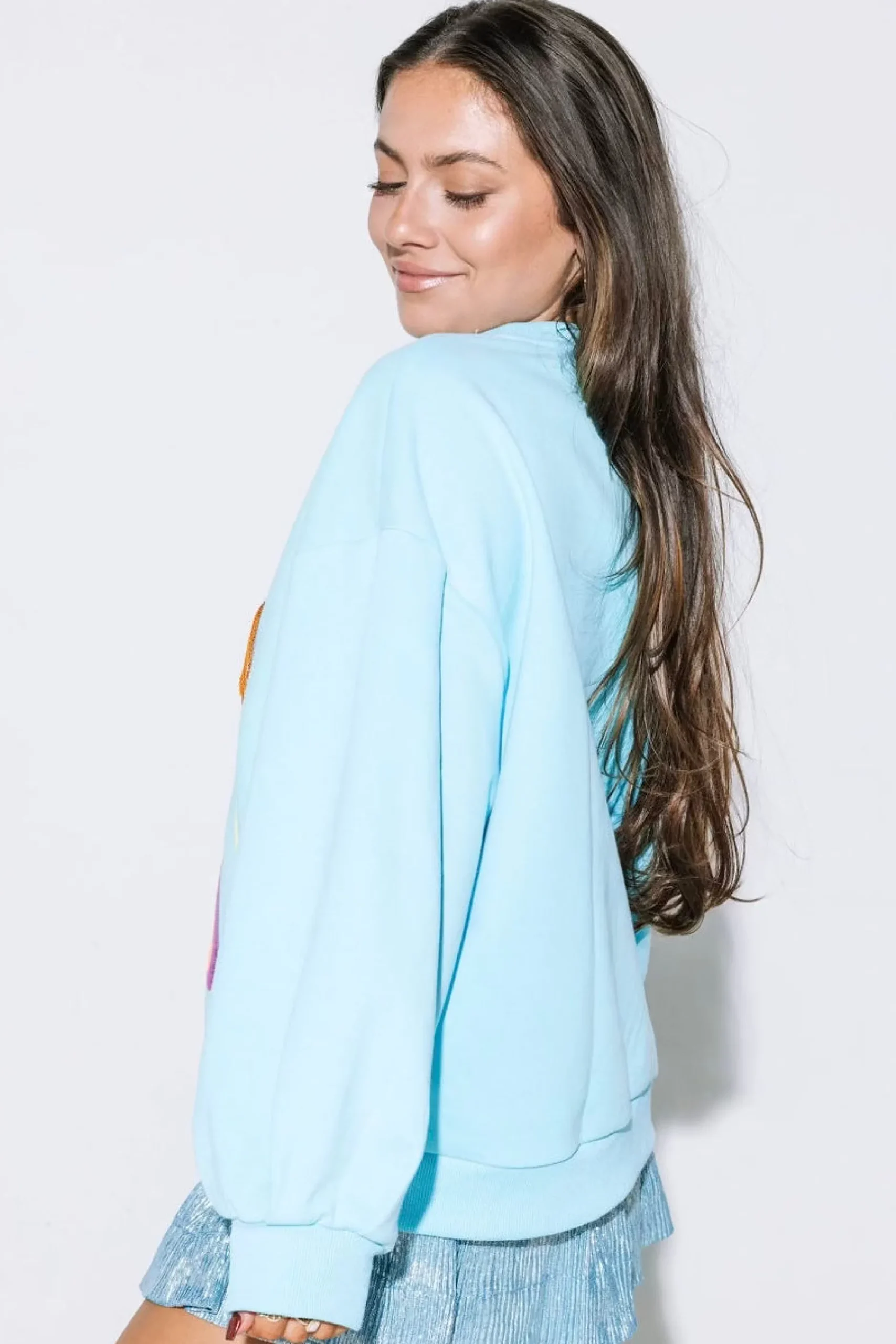 Shop Queen Of Sparkles Rhinestone Crossing Ski & Cocktail Sweatshirt Aqua